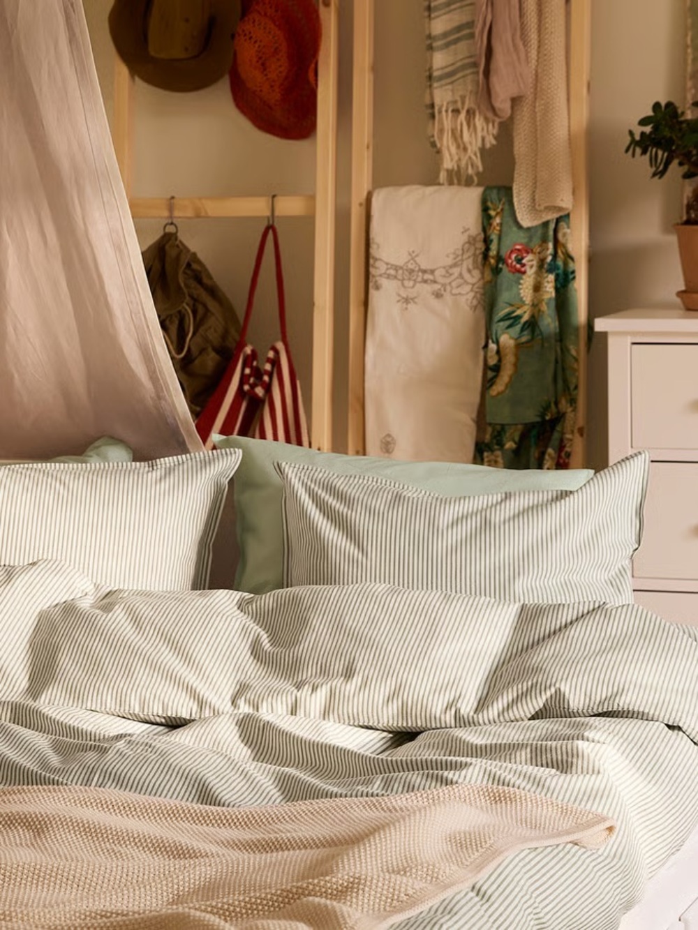 Striped Sage Green Home Bedding Duvet Cover Set